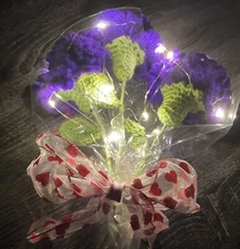 Carnation Flower Bouquet Purple Crochet Handmade With Lights