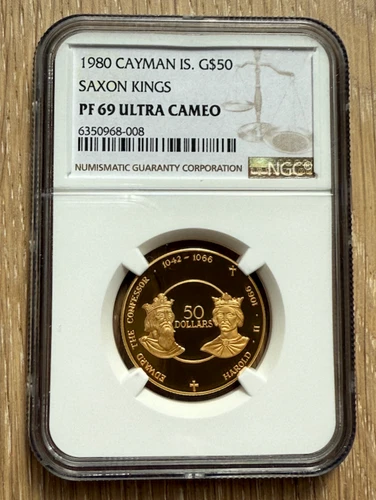 Cayman Islands 1980 Gold $50 NGC PF69UC Saxon Kings