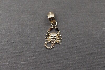 10K Solid Yellow Gold 0.65'' Super Tiny Diamond Cut Scorpion Charm Pendant.