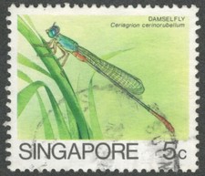 Singapore. 453a. 5c. Damselfly, Insects. Redraw. Used. 1986