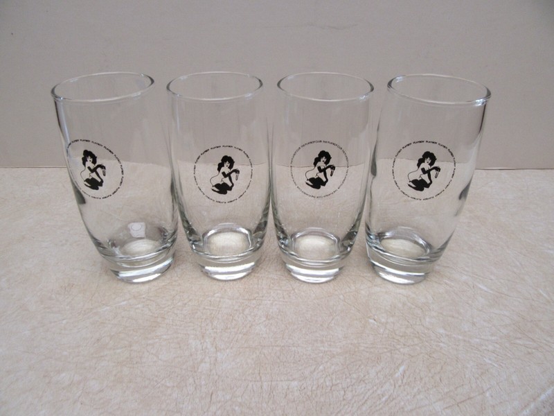 Vintage Set Of 4 PLAYBOY Club High Ball Femlin Naked Lady Cocktail Glasses! New