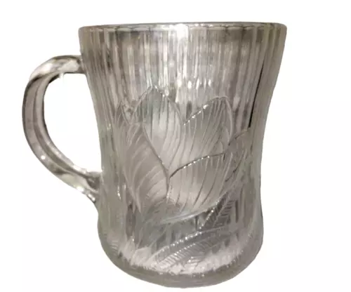 Vintage Arcoroc France Canterbury Crocus Clear Glass Floral Coffee Mug Tea Cup 