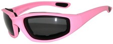 Wind Resistant Sunglasses Foam Padded Motorcycle Riding Pink Smoke Lens OWL