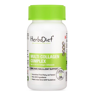 Multi Collagen Peptides Capsules - Type I , II, III, V, X - Hydrolyzed Protein