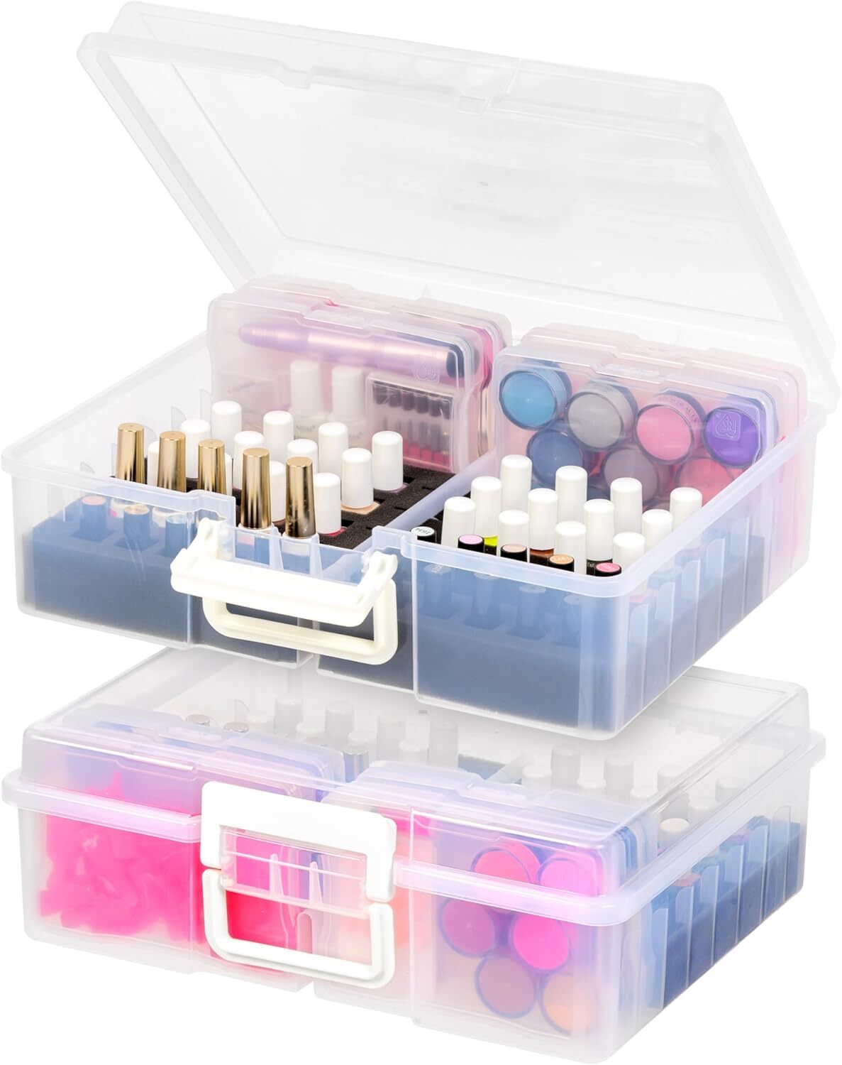 IRIS USA Cosmetic Train Case Organizer with 4 Inner Cases and Handle, 2-Pack