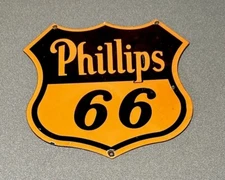 VINTAGE 12” PHILLIPS SHIELD PORCELAIN SIGN CAR GAS TRUCK GASOLINE AUTO OIL
