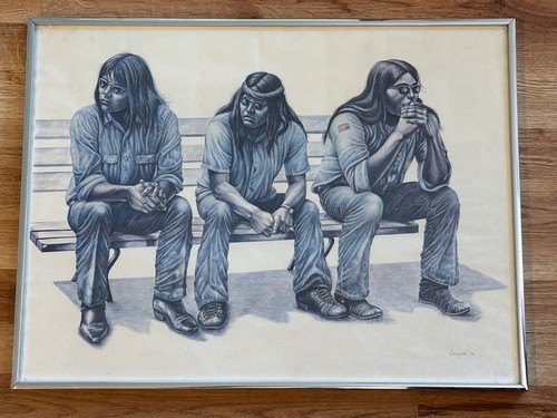 RARE JACQUE EVANS "NATIVE AMERICAN PROTEST " PRINT 1976 FRAMED 18.25" X 24.25" - 第 1/5 張圖片