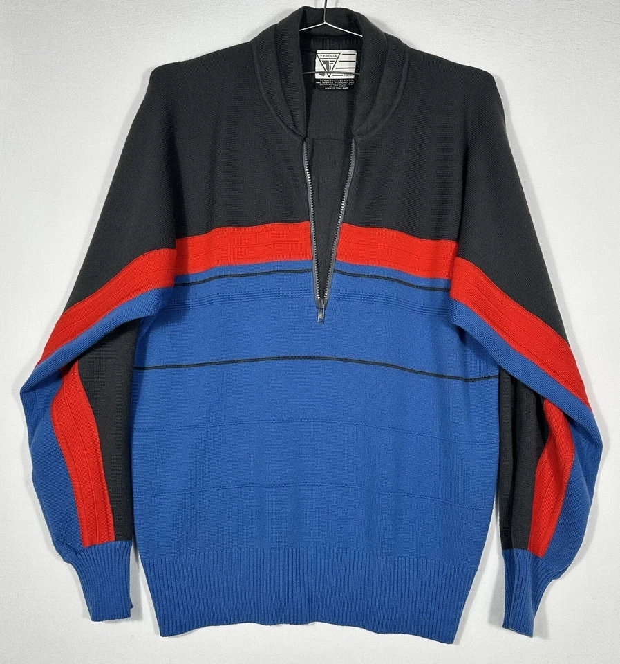 De Colección Tirolia Esquí Retro Suéter Mezcla de Lana Hombres XL Pullover Cuarto Cremallera Bloque de Color Foto 2 de 4