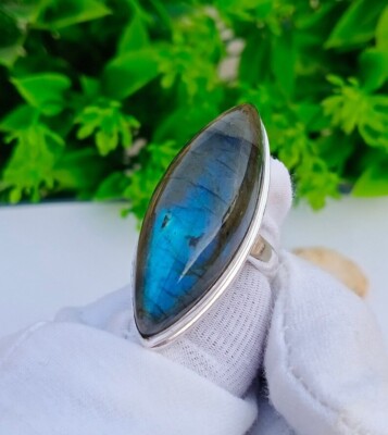 Fire Labradorite Marquise Gemstone 925 Sterling Silver Women Ring Statement Ring