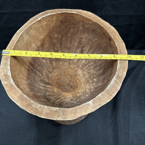 Handgeschnitzter antiker früher Holzmörser alter primitiver Schleifer Topfgriff Hocker - Bild 8 von 24