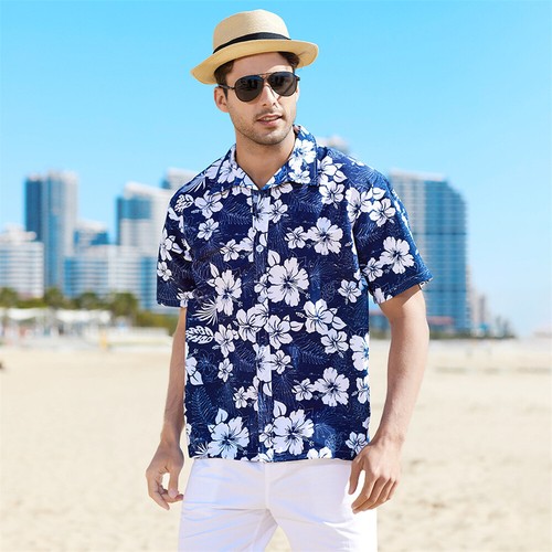 Men's Hawaiian Shirt Short Sleeves Printed Button Down Summer Beach Dress  Shirts | eBay