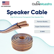 12AWG 12/2 Speaker Cable Car Transparent Clear Wire Audio Stereo 25 100 250FT