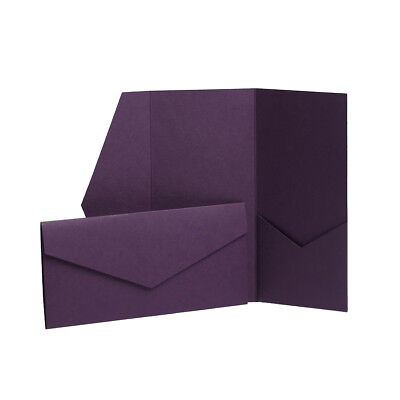 Pocketfold wallet invitations.DIY Wedding Dark Purple Pearl Pocket fold Invites