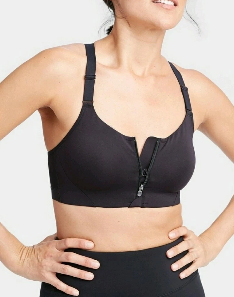 All in Motion Women's Black High Support Zip Front Sports Bra Size