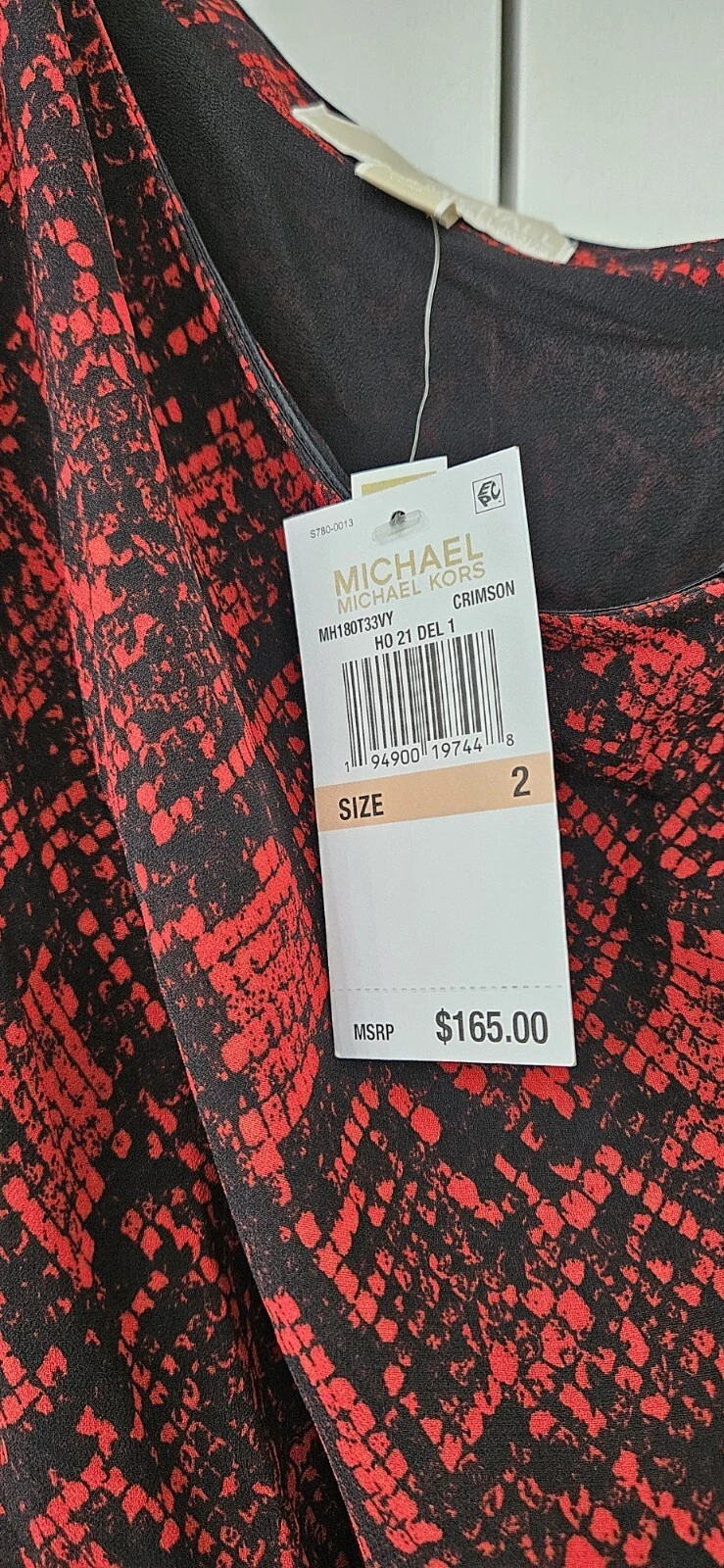 Mini abito Michael Kors morbido stampa pitone rosso taglia 2 nuovo con etichette $ 165 00 (bn24)