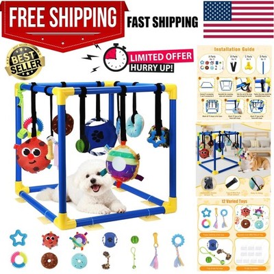 Compact Puppy Play Gym with 12 Hanging Squeaky Toys for Ultimate Entertainment