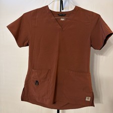 Carhartt Force Modern Fit V-Neck Scrub Top Women Small Orange Brown