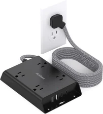 Surge Protector Power Strip, Addtam 5 ft Flat Plug Extension Cord 5 FT, Black 