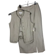 Susan Bristol Beige Linen Set beaded Vest 10 Skirt 12 VINTAGE Deadstock NWT 