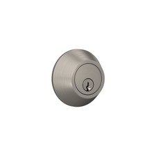 Deadbolt with Round Trim, Keyed 1 Side, Satin Nickel Finish