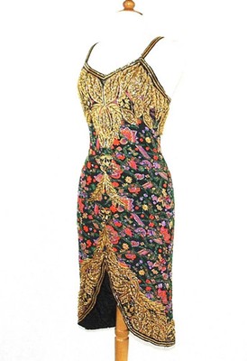 JASDEE Vintage Dress Hand Work Bead & Sequins & Hand Print On Silk Style 5057L