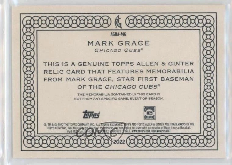 2022 Topps Allen & Ginter Relics A Mark Grace #AGRA-MG - Image 2 of 2