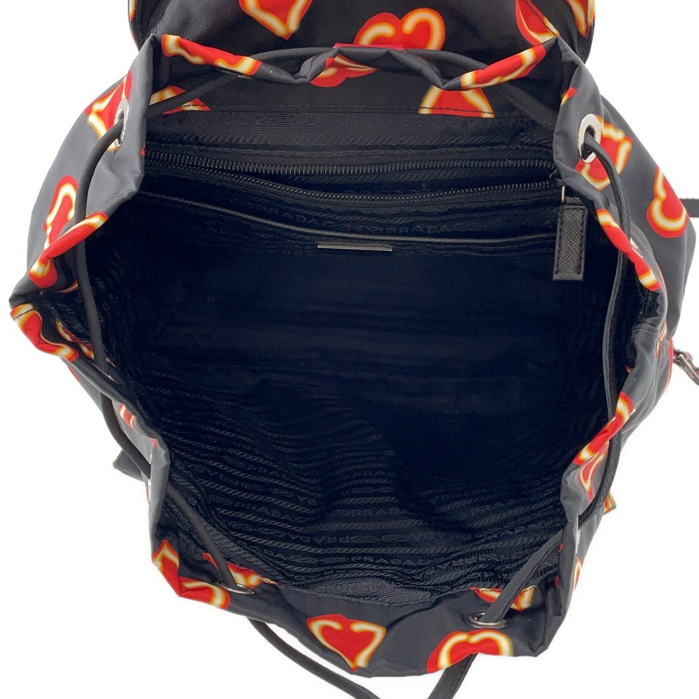 PRADA Heart Pattern Backpack Nylon Black/Red 1BZ0… - image 5