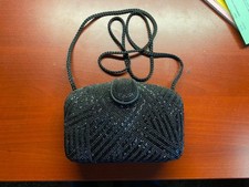 Vintage Black Beaded Evening Bag Mag Snap Lock Purse - Made in China