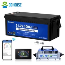 DCHOUSE 48V 100Ah Lithium Golf Cart Battery + 48V 18A Charger Trolling Motor RV