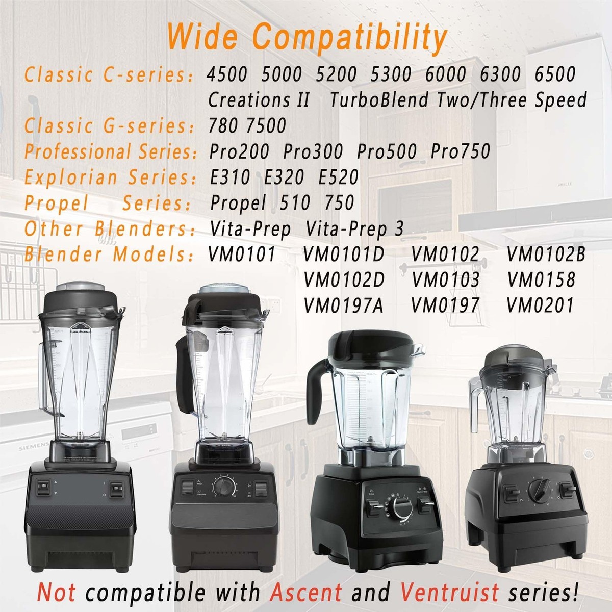 Blender 64Oz Container for Vitamix 5000-7500, Pro, E310, Classic
