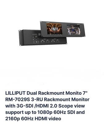 Lilliput RM-7029S Dual 7'' LCD Rackmount Monitor 3G-SDI HDMI 2.0