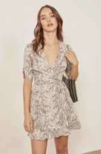 Reformation Monica Wrap Mini Dress in Python Snakeskin Gray Size XS Short Sleeve