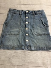 Cat Jack Skirt Girls 14 Blue Denim Mini Button Front Pockets Adjustable Waist