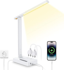 LED Desk Lamp with Wireless Charger - USB Port Dimmable 3 Color Lighting