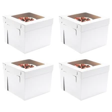 Tall Cake Boxes for Tier Cakes, 14x14x12 Inches 4 Pack,White Bakery Boxes wit...