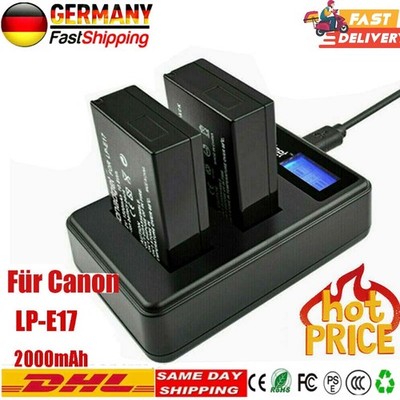 2x 2000mAh LP-E17 Akku+Doppelladegerät Für Canon EOS 200D 250D 800D 750D M3/M5