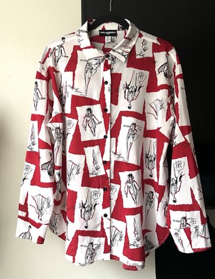 Carl Lagerfeld Silky Button Up Shirt Logo/ Red White Size M