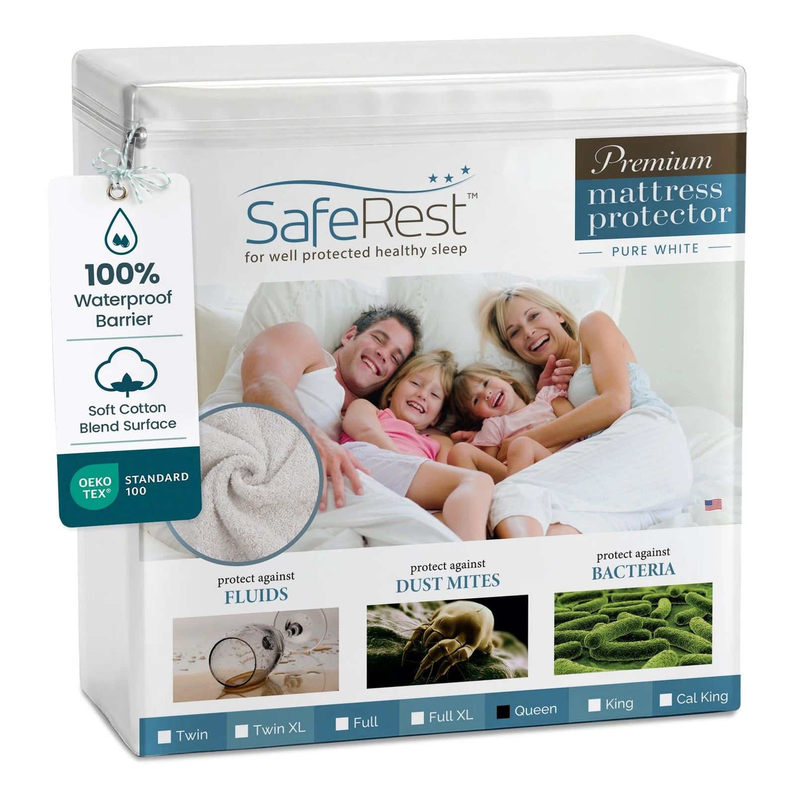 Waterproof Queen Size Mattress Protector - Fitted with Stretchable Pockets - ...