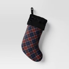 20" Christmas Plaid Stocking with Cuff Dark Blue - Wondershop  