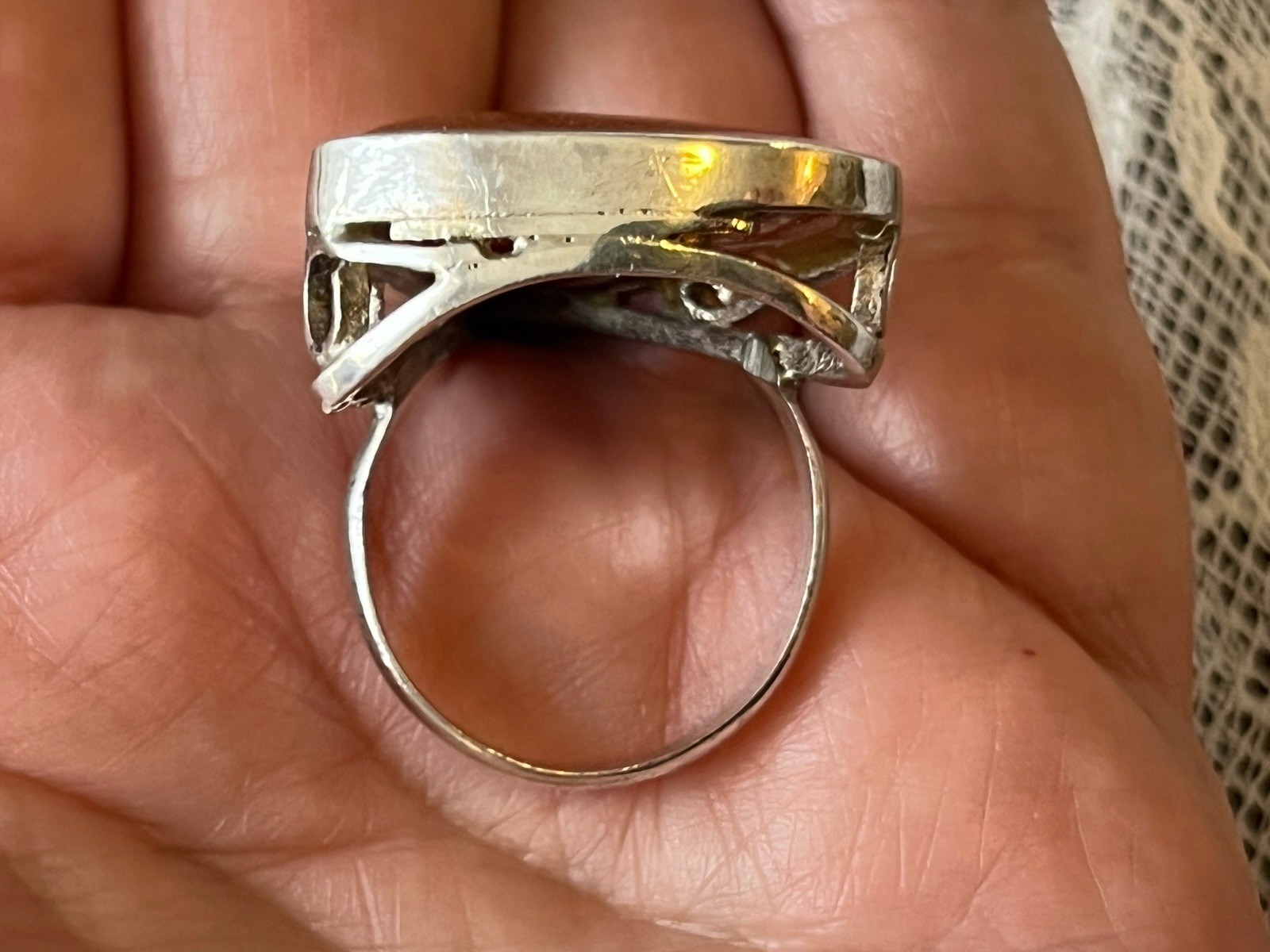 Sterling Silver .925 Chunky Triangular Goldstone … - image 6