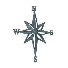 Blue Grey Cast Iron Compass Rose Wall Hanging Sculpture Coastal Home Decor Art