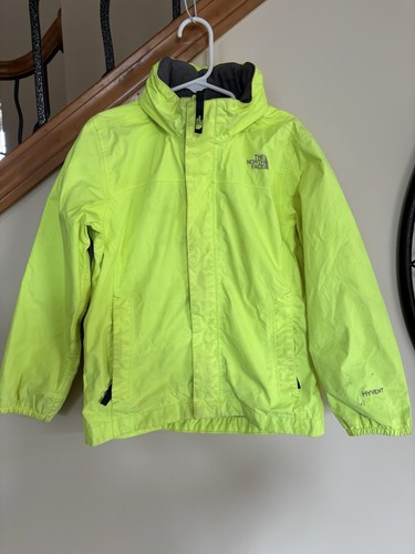 The North Face Boys Hyvent Rain Hooded Jacket XS Neon Green Size 6 CS/TP Stained - Picture 3 of 17