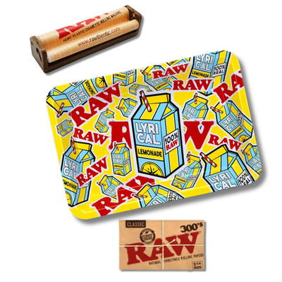 RAW x Lyrical Lemonade Tray + RAW 300 s Classic Rolling Paper + RAW 79mm Roller