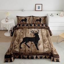 Deer Comforter Set Queen Size,Rustic Farmhouse Wood Board Quilt Set 3Pcs,Wild...