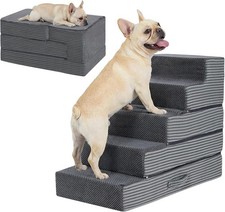 Dog Stairs Small Dogs 22.5" H Foldable Dog Steps High Bed 2 in 1 Pet Stairs Get