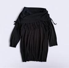 2000s Notations Black Quirky Sweater 3/4 Sleeve Boat Neck Rayon Blend