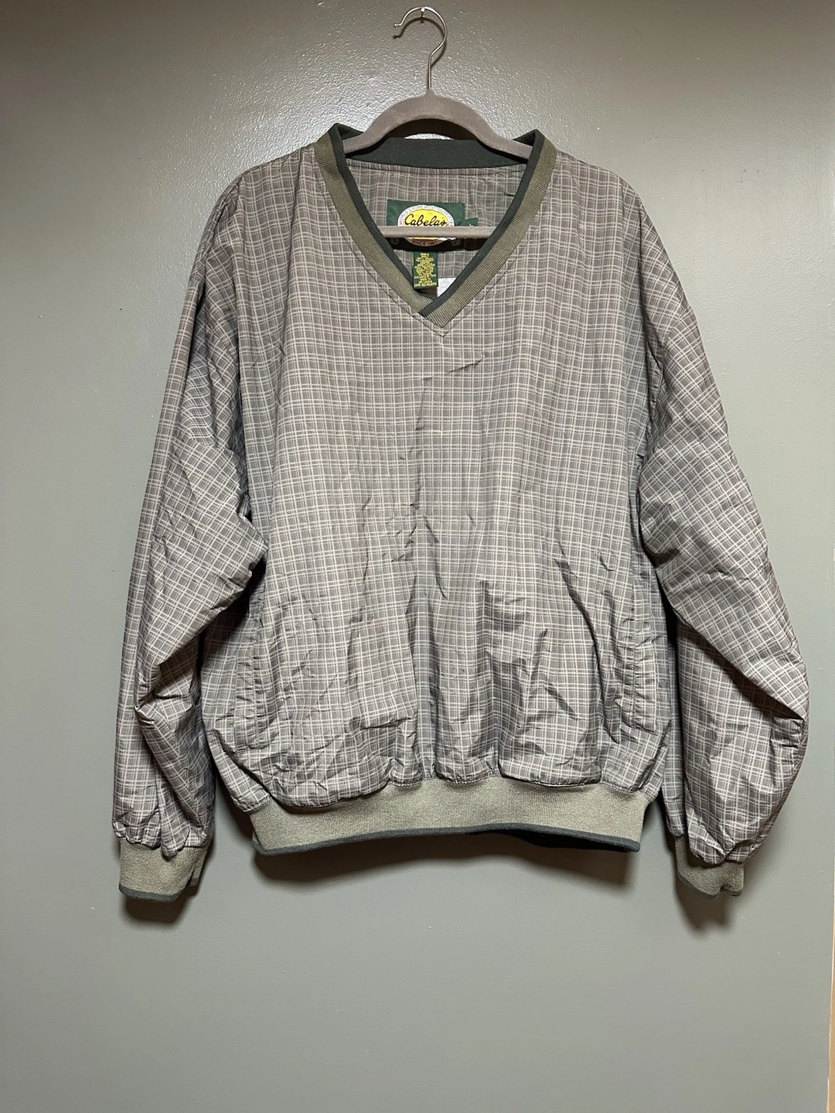 Vintage Cabela’s Gorpcore Grid Pattern Windbreaker Pullover V-Neck Men's Large