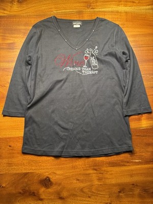 Get Lucky Womens T Shirt Sz L Black Wine Cheaper Than Therapy Rhinestone V Neck