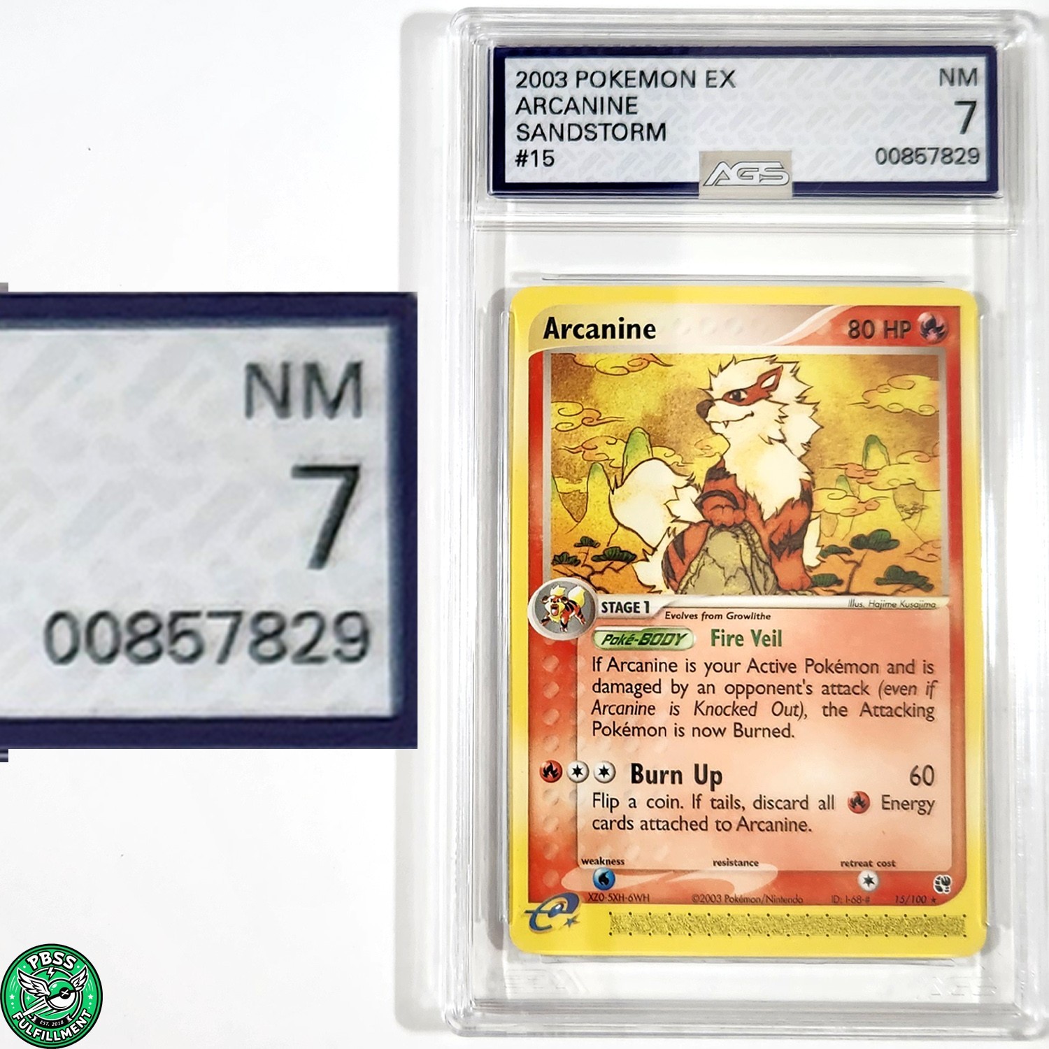 Pokemon TCG Arcanine 15 Ex Sandstorm Non-Holo AGS 7 Near Mint
