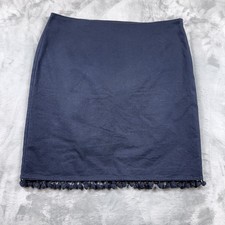 Talbots Pom-Pom A-Line Skirt Size 8P Navy Cotton Stretch Career Office Preppy